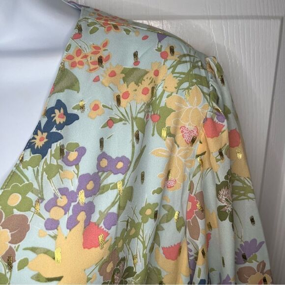 Modcloth Through Fields Of Gold Dress Asymmetrical Scarf Hem Faux Wrap Green M - Picture 7 of 13